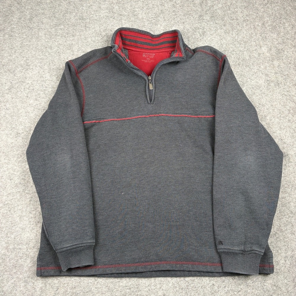 Arrow Quarter Zip Pullover Mens XXL Charcoal Gray Red Contrast Stitch Sweatshirt